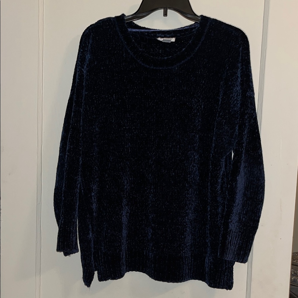 Westbound Navy Blue Crew Neck Chenille Sweater